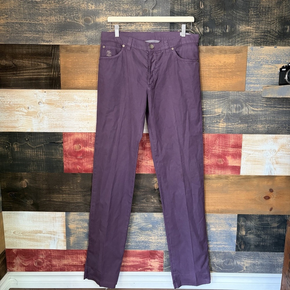 Brunello Cucinelli Mens Pants Chino Burgundy 48IT 32 Waist Unhemmed